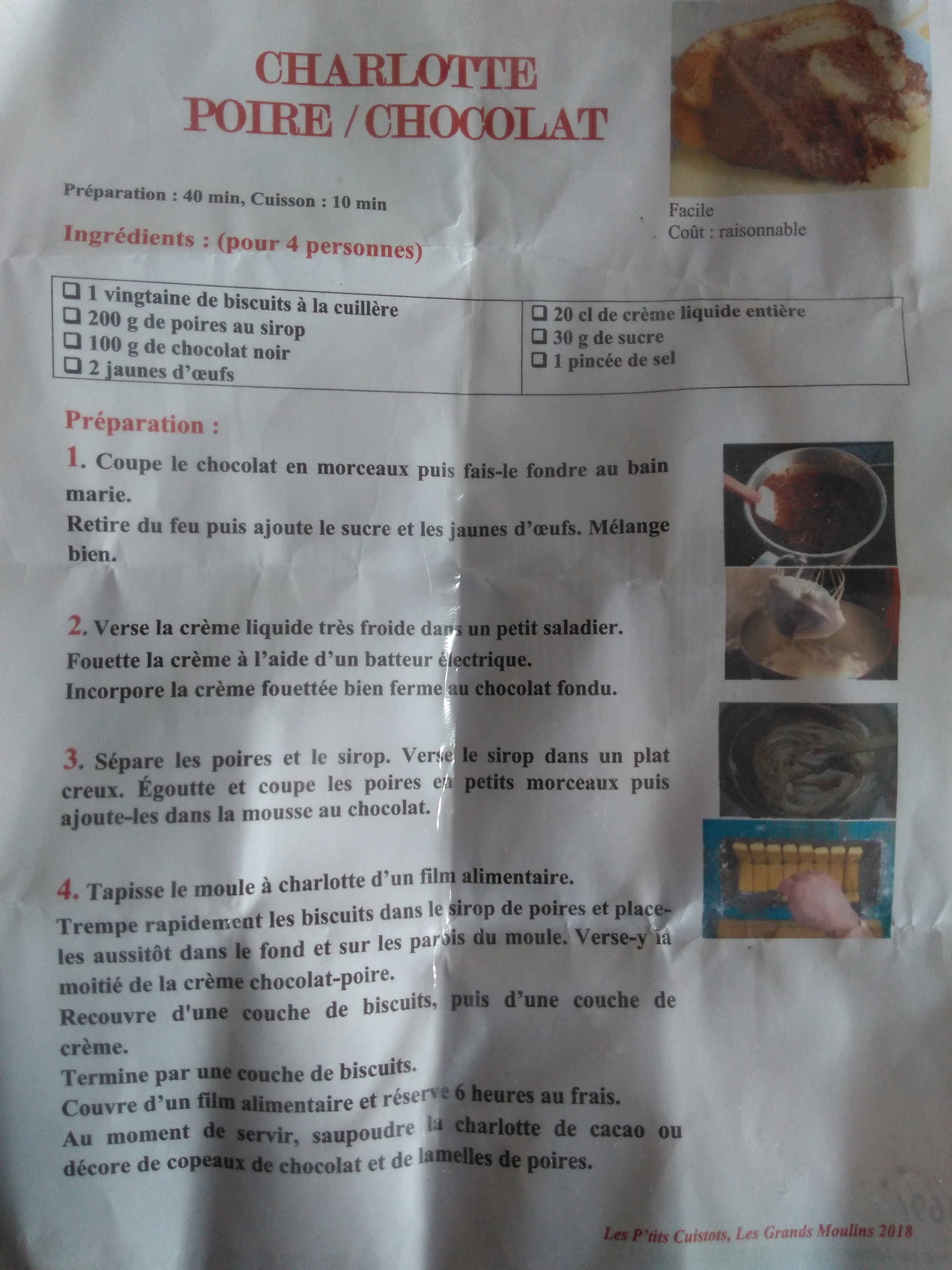 Photo de la recette de charlotte poire-chocolat